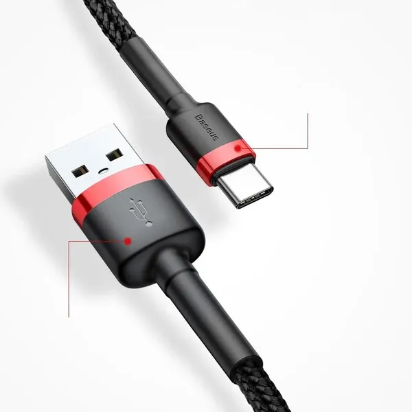 Baseus Cafule Cable wytrzymały nylonowy kabel przewód USB / USB-C QC3.0 2A 3M czerwony (CATKLF-U09)