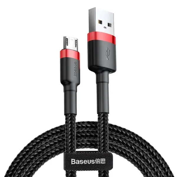 Baseus Cafule Cable wytrzymały nylonowy kabel przewód USB / micro USB 2A 3M czarno-czerwony (CAMKLF-H91)