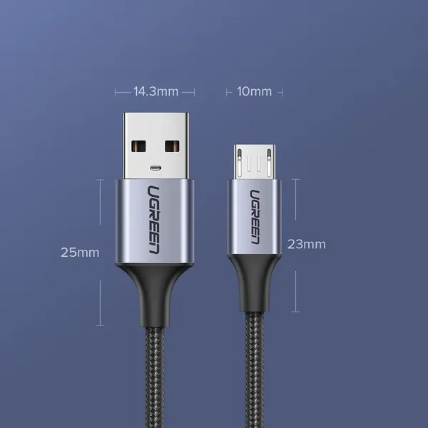 Kabel Ugreen US290 60146 USB-A / micro USB 2.4A 1m - szary