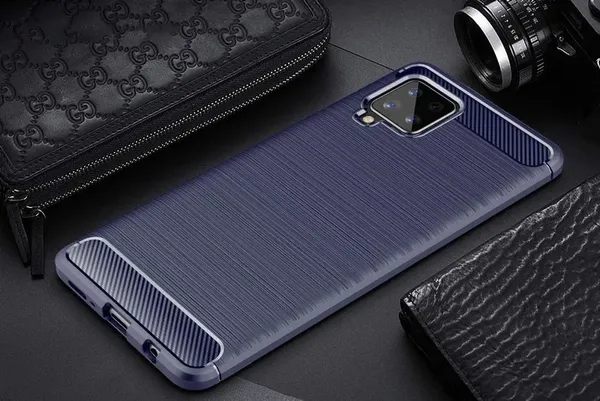 Carbon Case elastyczne etui pokrowiec Samsung Galaxy A42 5G niebieski