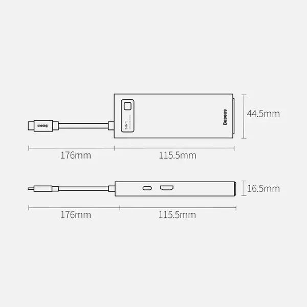 Baseus Metal Gleam 5w1 wielofunkcyjny HUB USB Typ C - USB Typ C Power Delivery 100 W / HDMI 4K 30 Hz / 3x USB 3.2 Gen 1 Szary (C