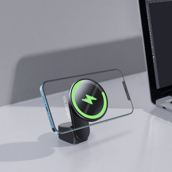 Baseus samochodowy uchwyt magnetyczny bezprzewodowa indukcyjna ładowarka Qi 15 W (kompatybilna z MagSafe do iPhone) czarny (WXJN
