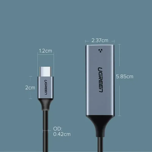 Ugreen zewnętrzna karta sieciowa  RJ45 - USB Typ C (1000 Mbps/ 1 Gbps )Gigabit Ethernet szary (CM199)