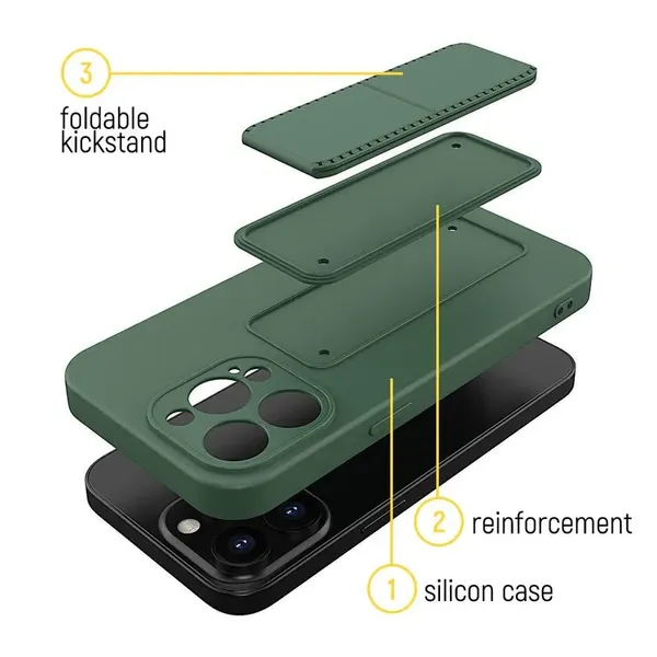 Wozinsky Kickstand Case silikonowe etui z podstawką etui Samsung Galaxy A22 4G ciemnozielone