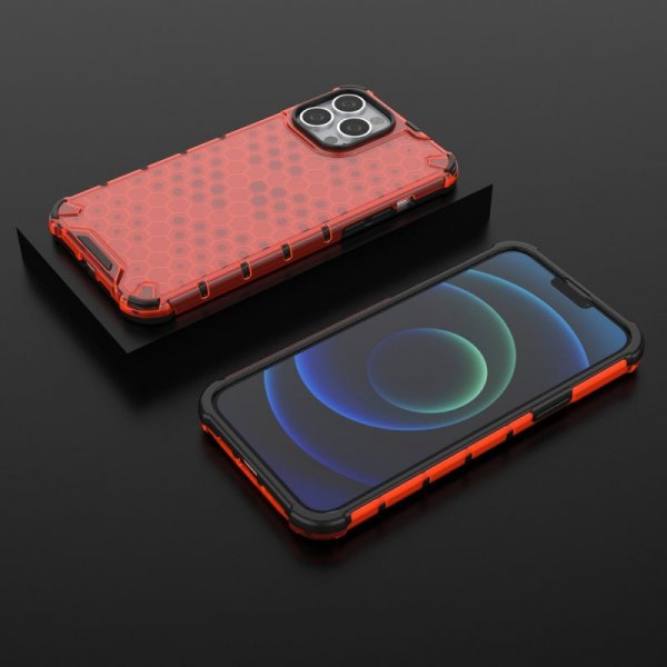 Honeycomb etui pancerny pokrowiec z żelową ramką iPhone 13 Pro Max czerwony