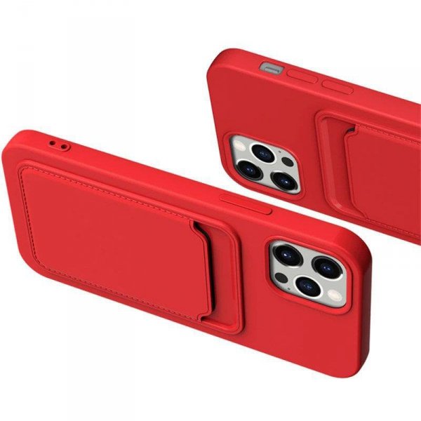 Card Case silikonowe etui portfel z kieszonką na kartę dokumenty do Samsung Galaxy S21 Ultra 5G czerwony