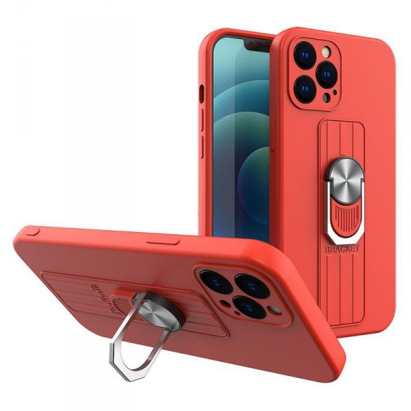 Ring Case silikonowe etui z uchwytem na palec i podstawką do iPhone 12 czerwony