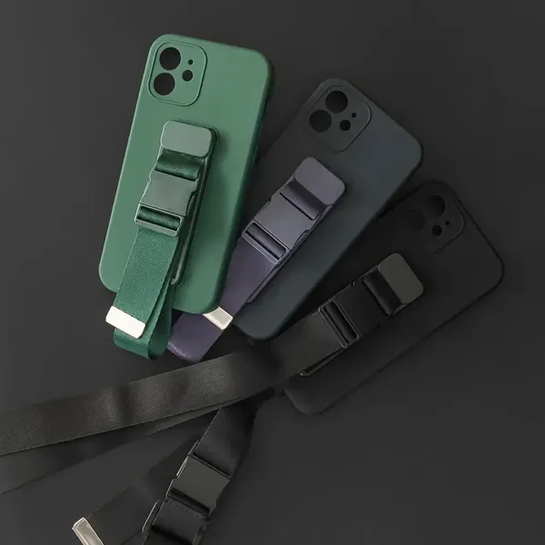 Rope case żelowe etui ze smyczą łańcuszkiem torebka smycz iPhone 12 Pro czarny