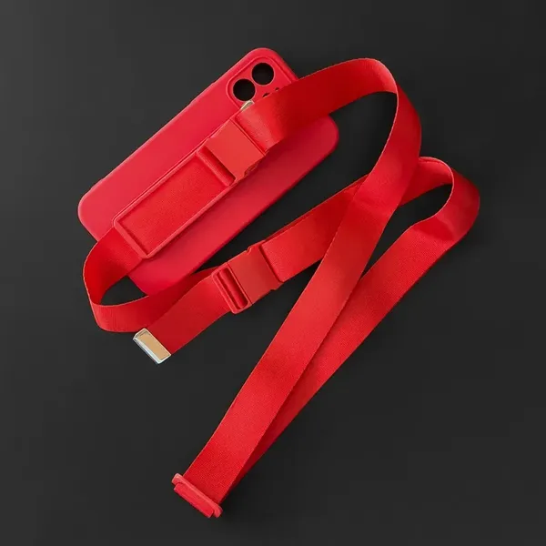 Rope case żelowe etui ze smyczą łańcuszkiem torebka smycz Samsung Galaxy A42 5G czerwony
