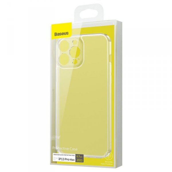 Baseus Frosted Glass Case etui pokrowiec do iPhone 13 Pro Max sztywna obudowa z żelową ramką przezroczysty (ARWS000202)