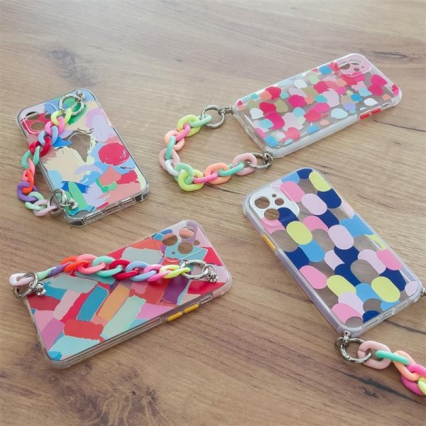 Color Chain Case żelowe elastyczne etui z łańcuchem łańcuszkiem zawieszką do Samsung Galaxy A12 wielokolorowy (1)