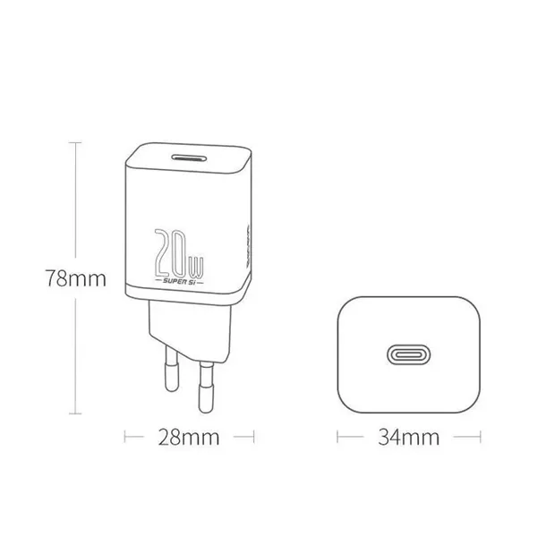 Baseus Super Si 1C szybka ładowarka USB Typ C 20 W Power Delivery biały (CCSUP-B02)
