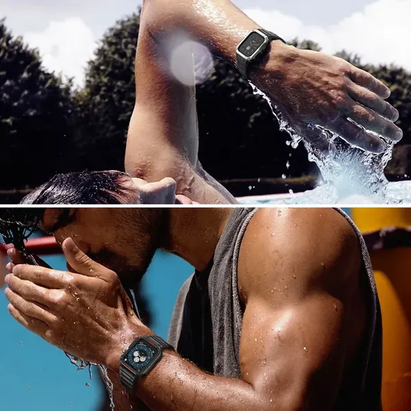 Pasek z etui ochronnym Protect Strap Band do Apple Watch 42 / 44 / 45 mm opaska obudowa pancerna - czarny, czerwony