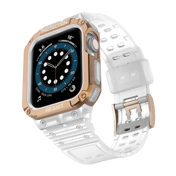 Pasek z etui ochronnym Protect Strap Band do Apple Watch 42 / 44 / 45 mm opaska obudowa pancerna - przezroczysty, różowe złoto