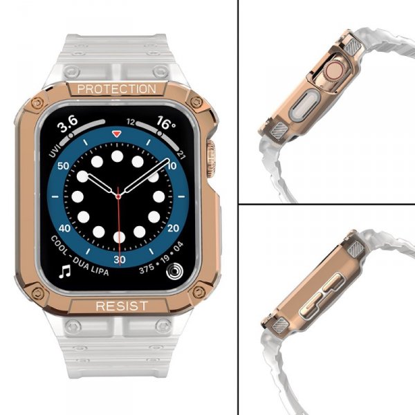 Pasek z etui ochronnym Protect Strap Band do Apple Watch 42 / 44 / 45 mm opaska obudowa pancerna - przezroczysty, różowe złoto