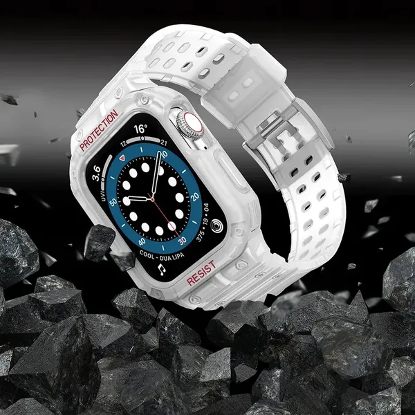 Pasek z etui ochronnym Protect Strap Band do Apple Watch 42 / 44 / 45 mm opaska obudowa pancerna - przezroczysty