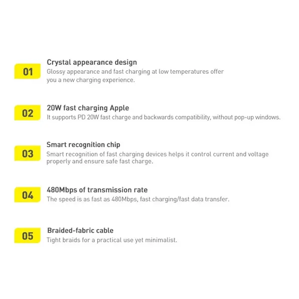 Kabel Baseus CAJY000201 Lightning - USB-C PD QC 20W 480Mb/s 1,2m - czarny