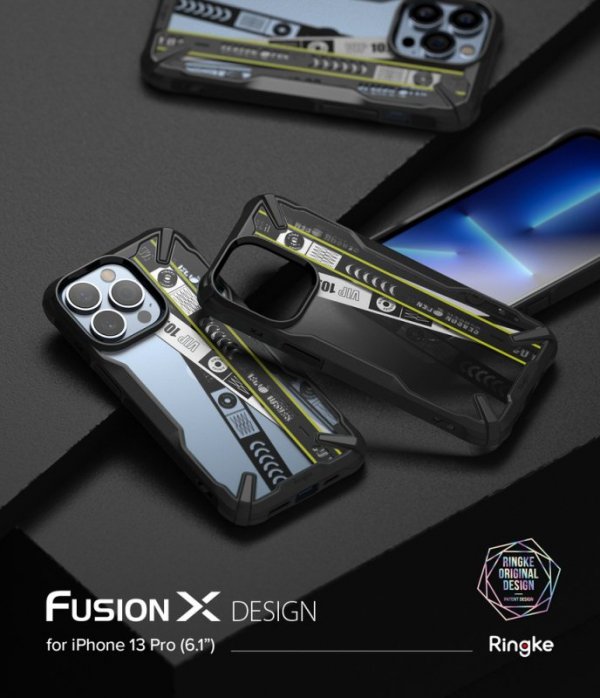 Ringke Fusion X Design etui pancerny pokrowiec z ramką iPhone 13 Pro czarny (Ticket band) (FXD550E43)