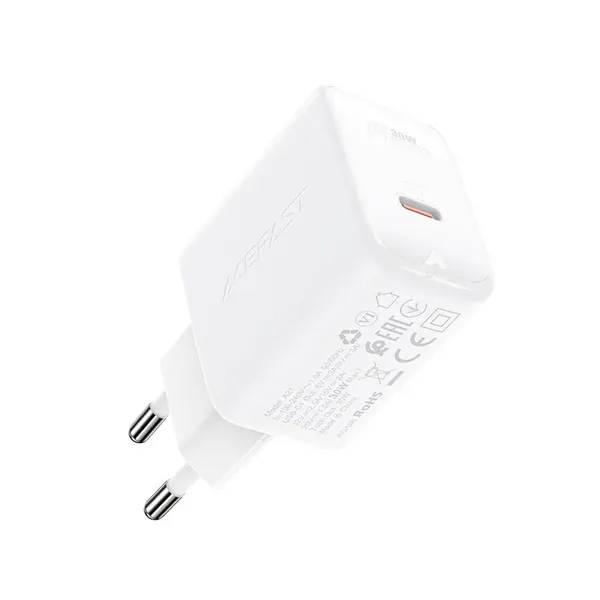 Acefast ładowarka sieciowa GaN USB Typ C 30W, PD, QC 3.0, AFC, FCP biały (A21 white)