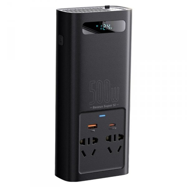 Baseus samochodowa przetwornica inwerter prądu 150W 12V / 500W  220V (wtyczka EU i CN) czarny (CGNB000101)