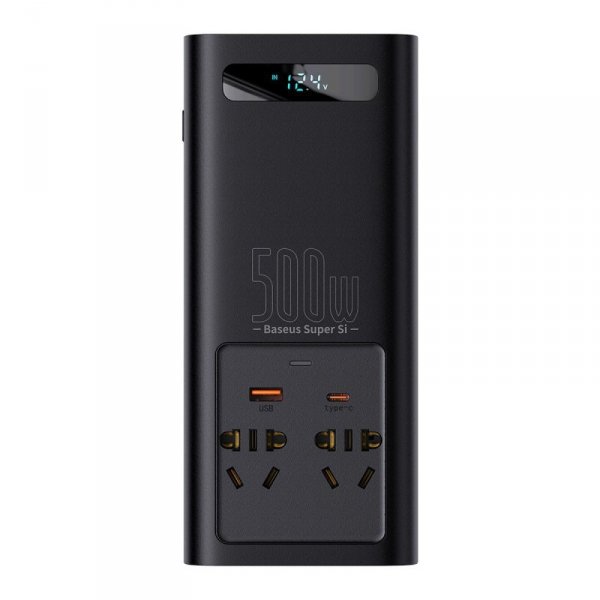 Baseus samochodowa przetwornica inwerter prądu 150W 12V / 500W  220V (wtyczka EU i CN) czarny (CGNB000101)
