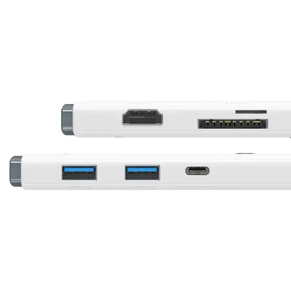 Baseus Lite Series wielofunkcyjny HUB USB Typ C - 2 x USB 3.0 / USB Typ C PD / HDMI 1,4 / SD/TF biały (WKQX050102)