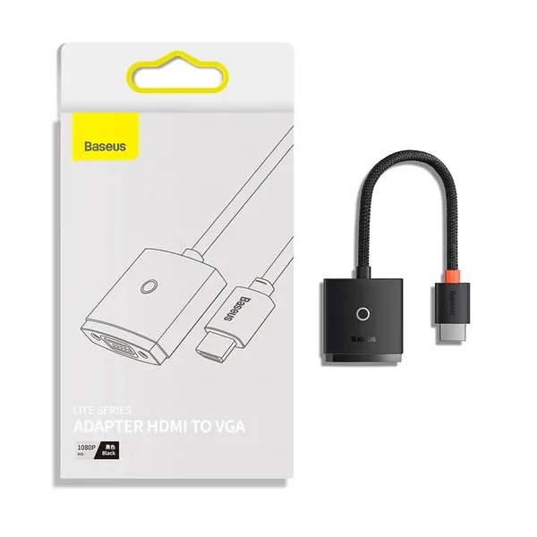 Baseus Lite Series przejściówka adapter HDMI do VGA czarny (WKQX010001)