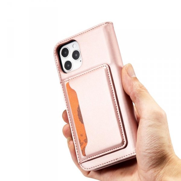 Magnet Card Case etui do iPhone 12 Pro Max pokrowiec portfel na karty kartę podstawka różowy