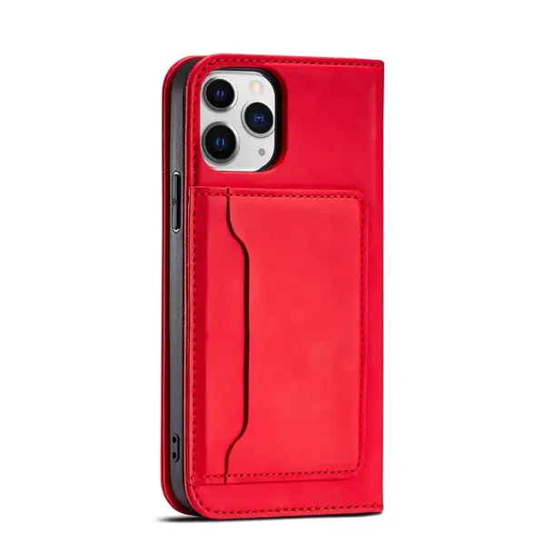 Magnet Card Case etui do iPhone 12 Pro Max pokrowiec portfel na karty kartę podstawka czerwony