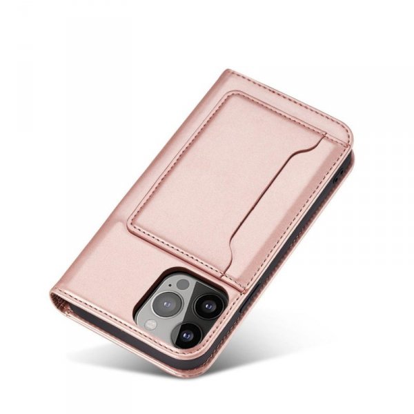 Magnet Card Case etui do iPhone 13 Pro pokrowiec portfel na karty kartę podstawka różowy