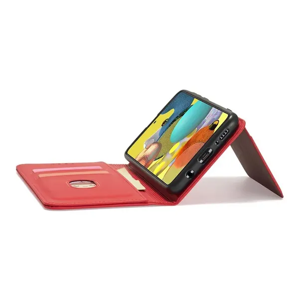 Magnet Card Case etui do Samsung Galaxy A12 5G pokrowiec portfel na karty kartę podstawka czerwony