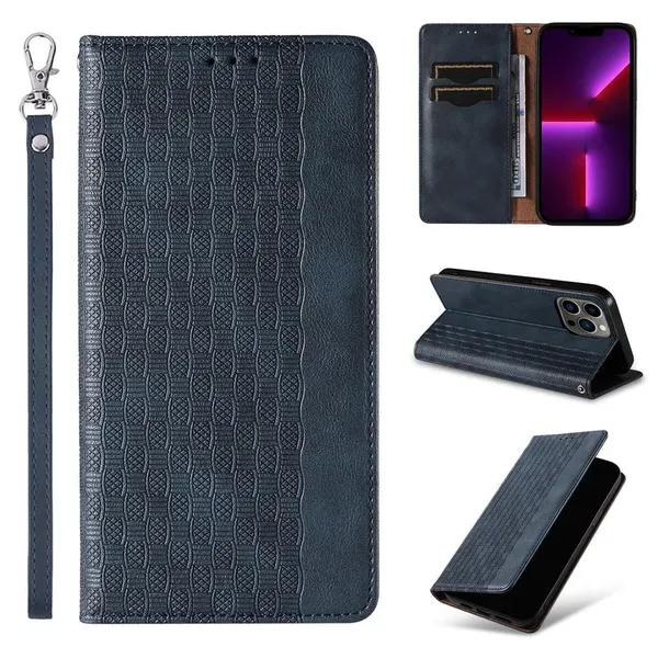 Magnet Strap Case etui do iPhone 13 Pro Max pokrowiec portfel + mini smycz zawieszka niebieski