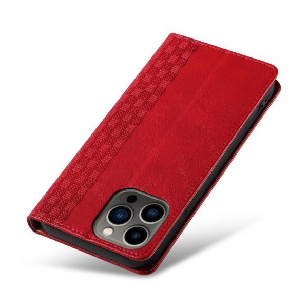Magnet Strap Case etui do iPhone 13 Pro Max pokrowiec portfel + mini smycz zawieszka czerwony