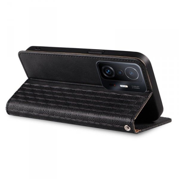 Magnet Strap Case etui do Samsung Galaxy A12 5G pokrowiec portfel + mini smycz zawieszka czarny