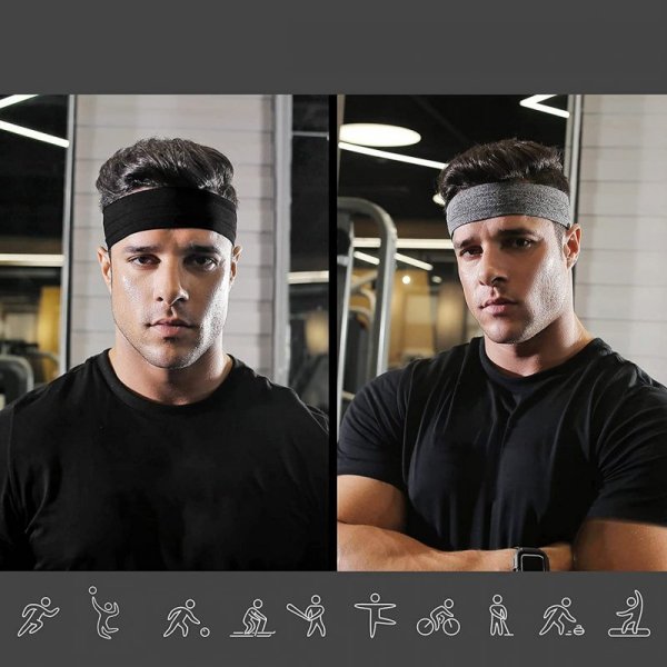 Elastyczna materiałowa opaska na głowę do biegania fitness szara