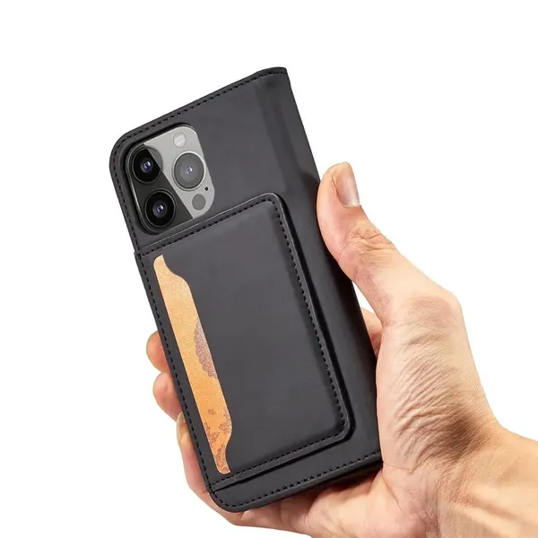 Magnet Card Case etui iPhone 14 pokrowiec z klapką portfel podstawka czarne