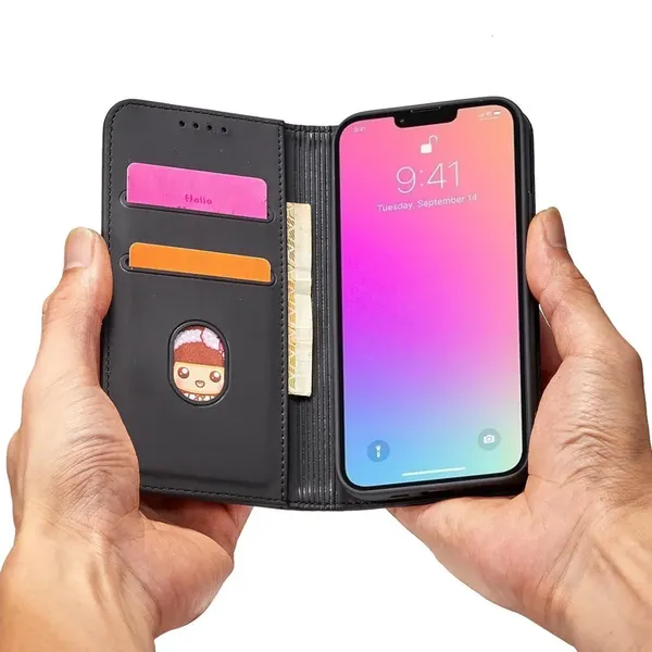Magnet Card Case etui iPhone 14 Pro Max pokrowiec z klapką portfel podstawka czarne