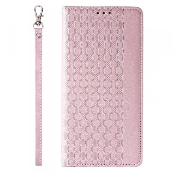 Magnet Strap Case etui iPhone 14 Pro pokrowiec z klapką portfel mini smycz podstawka różowe