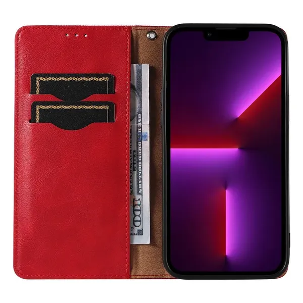 Magnet Strap Case etui iPhone 14 Pro Max pokrowiec z klapką portfel mini smycz podstawka czerwone