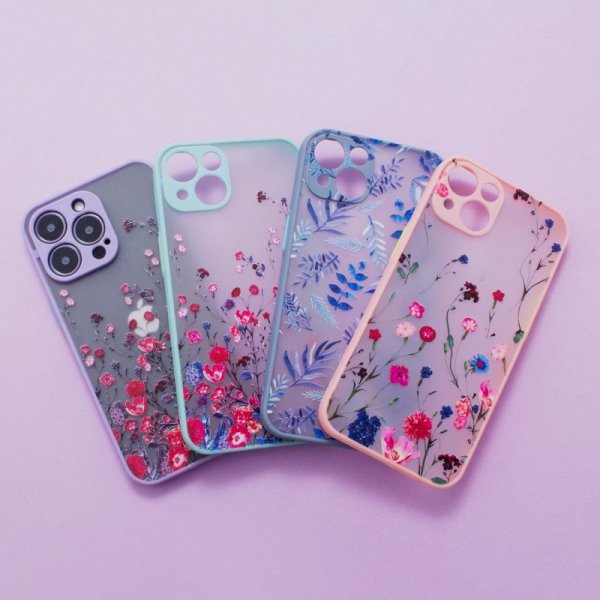 Design Case etui do iPhone 12 Pro pokrowiec w kwiaty jasnozielony