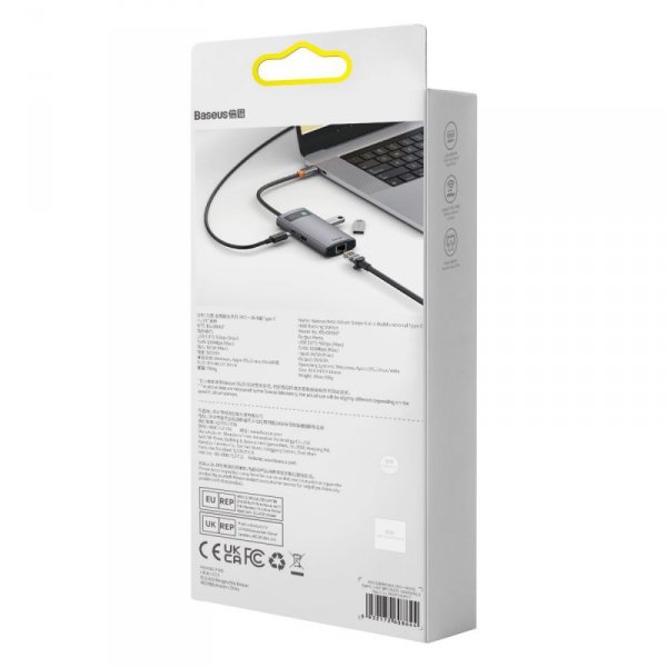 Baseus Metal Gleam Series stacja dokująca HUB 4 w 1 USB Typ C - 3 x USB 3.2 Gen. 1 / RJ45 (WKWG070113)