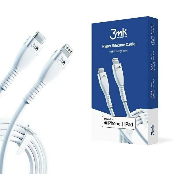 3MK HyperSilicone MFI USB-C/Lightningkabel biały 1m 20W 3A