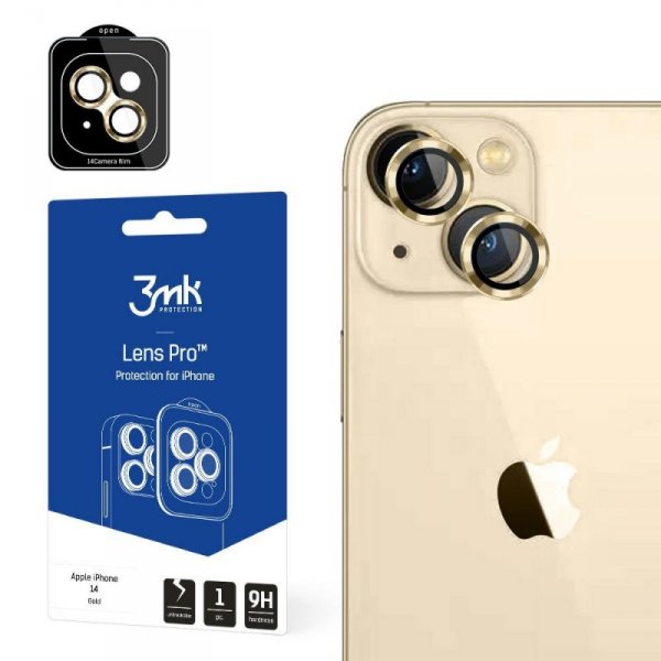 3MK Lens Protection Pro iPhone 14 6,1&quot; złoty/gold Ochrona na obiektyw aparatu z ramką montażową 1szt.