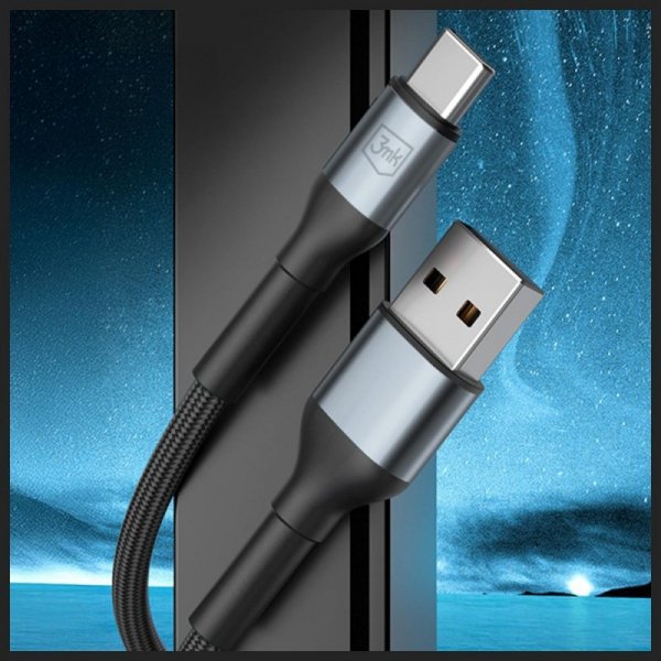 Kabel 3MK Hyper Cable N-SERIES USB-A do  USB-C 1m 9V/2A 18W QC 3.0 czarny