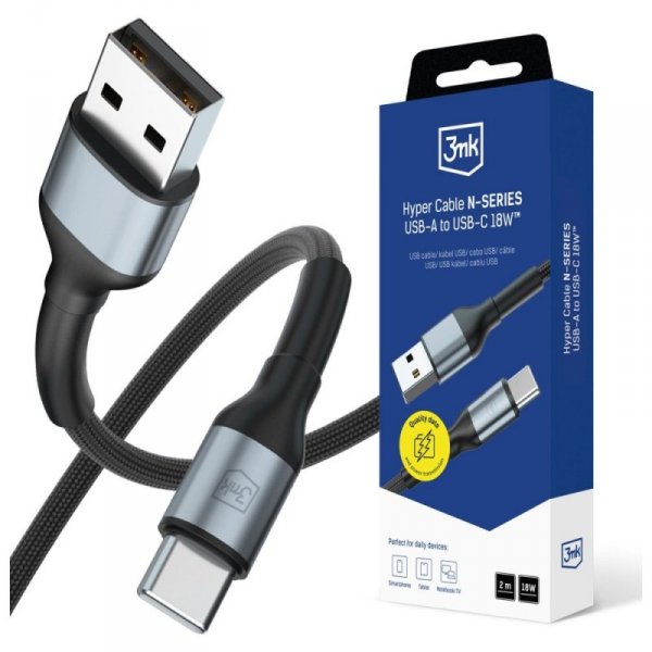 Kabel 3MK Hyper Cable N-SERIES USB-A do  USB-C 2m 9V/2A 18W czarny