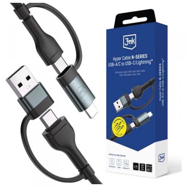 Kabel 3MK Hyper Cable N-SERIES           USB-A/USB-C do USB-C/Lightning 1.2m 9V/2A 60W