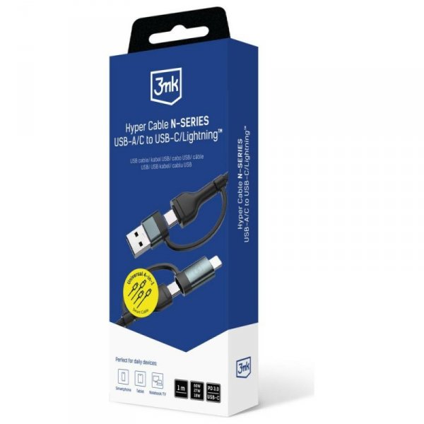 Kabel 3MK Hyper Cable N-SERIES           USB-A/USB-C do USB-C/Lightning 1.2m 9V/2A 60W