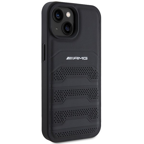 AMG AMHCP15SGSEBK iPhone 15 / 14 / 13 6.1&quot; czarny/black hardcase Leather Debossed Lines