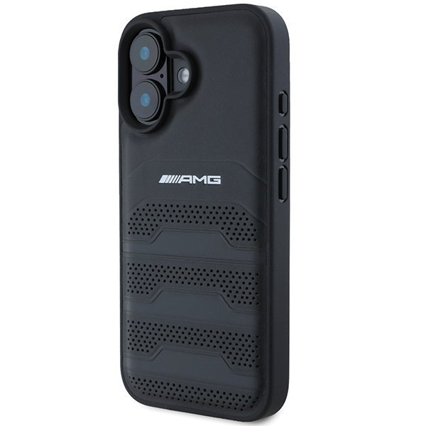 AMG AMHCP16SGSEBK iPhone 16  6.1&quot; czarny/black hardcase Leather Debossed Lines Black Logo