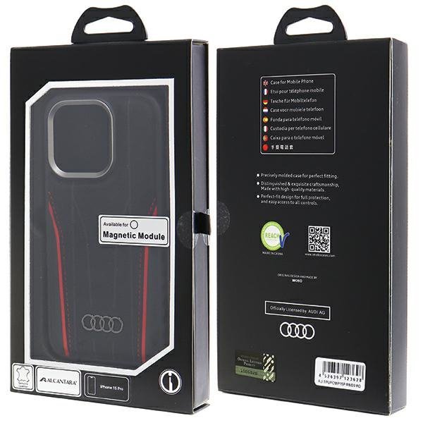Audi Genuine Leather MagSafe iPhone 15 Pro 6.1&quot; czarno-czerwony/black-red hardcase AU-TPUPCMIP15P-R8/D3-RD